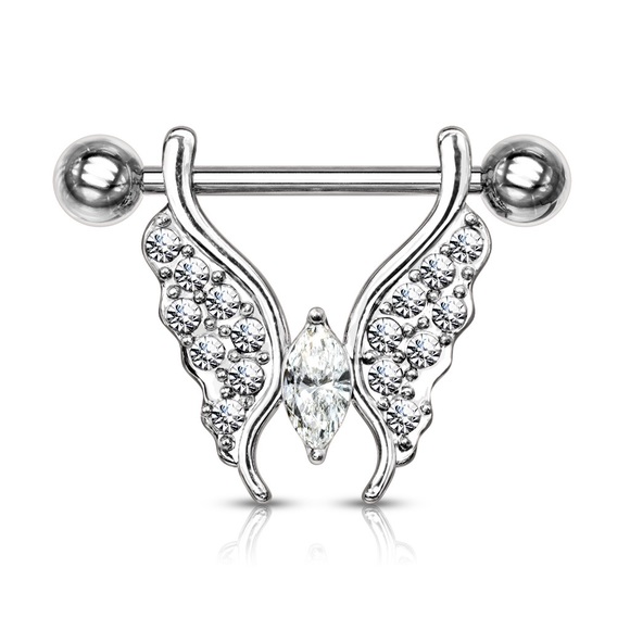 Crystal Paved Butterfly Nipple Rings - Picture 4 of 6